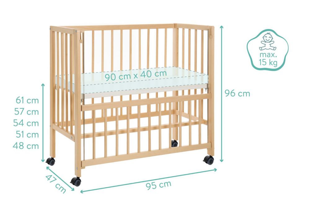 Wieg - Co-sleeper - babybed - 2 in 1 - 90 x 40 cm - incl. matras - Nature - Fillikid